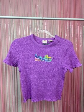 NWT Levi's Purple Smocked Babytee with Rainbow Logo M